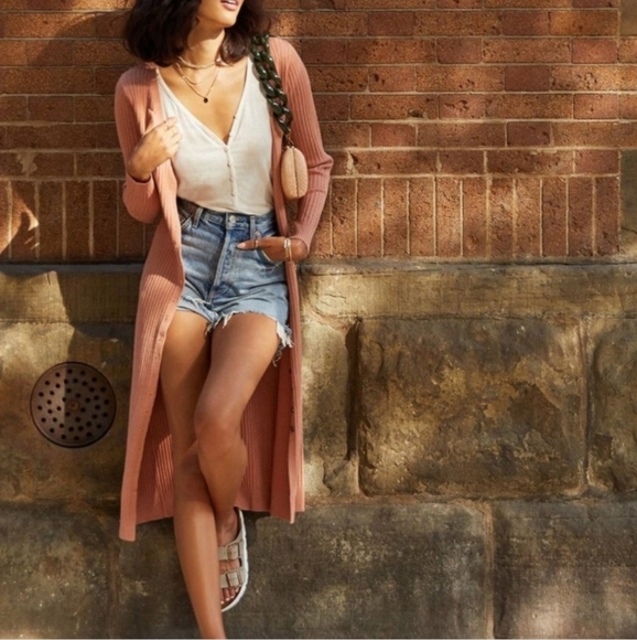 Heartloom Alma Cardigan Dress Ribbed Knit Duster Sweater Long Orange Medium - Picture 4 of 13